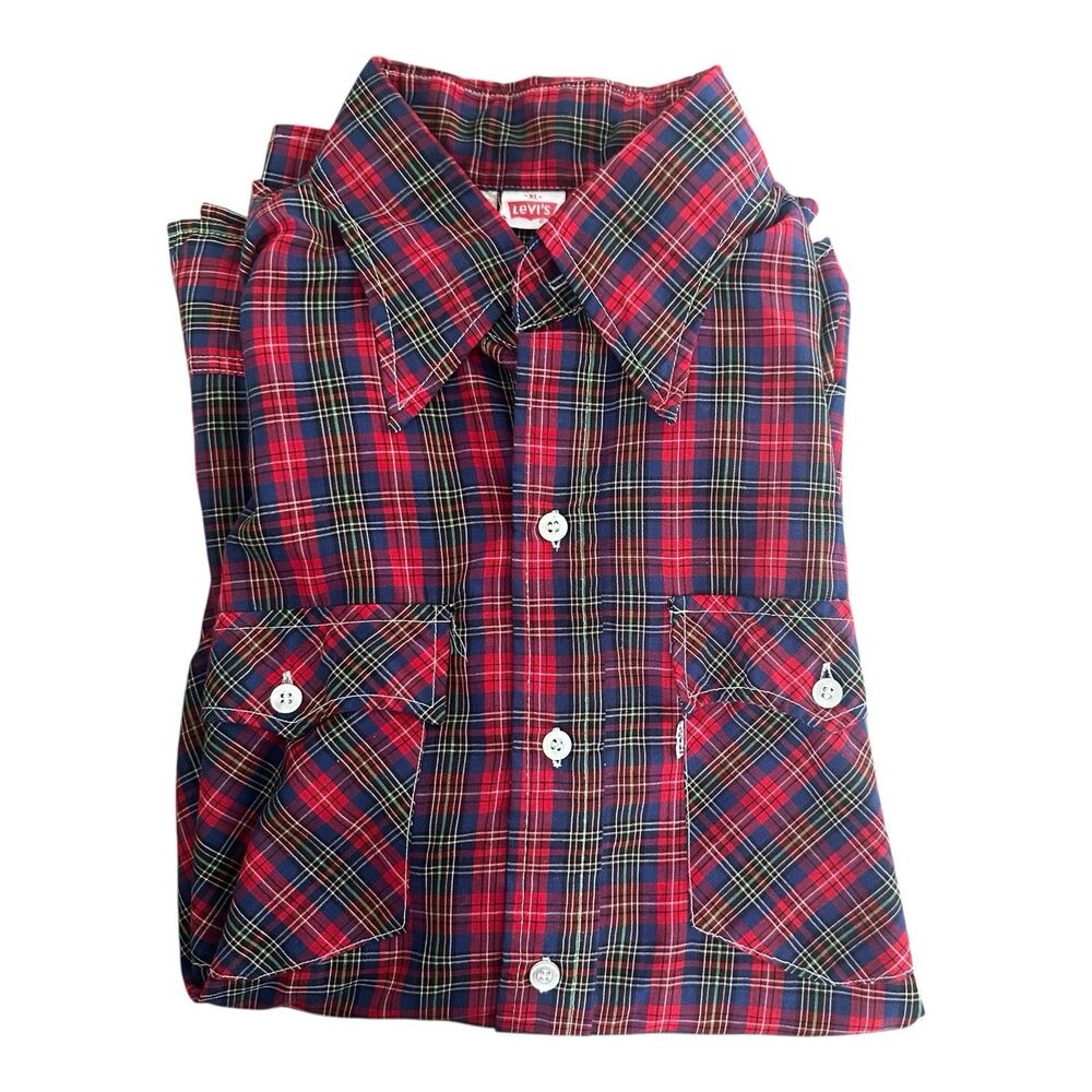 Vintage Levi’s USA Red Plaid Flannel Shirt XL Made in USA 70s 80s Grunge